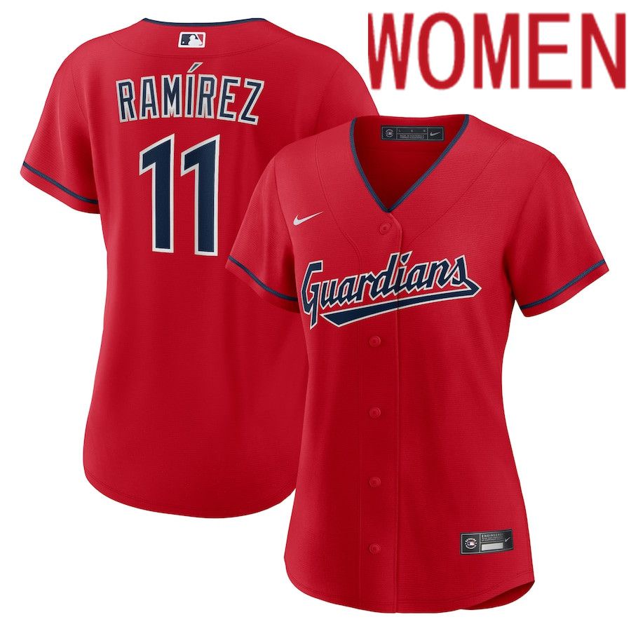 Women Cleveland Guardians #11 Jose Ramirez Nike Red Alternate Replica Player MLB Jersey->women mlb jersey->Women Jersey